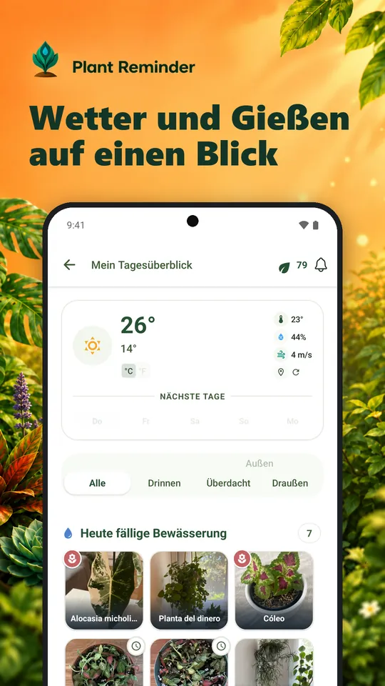 Wetter und Gießen auf einen Blick