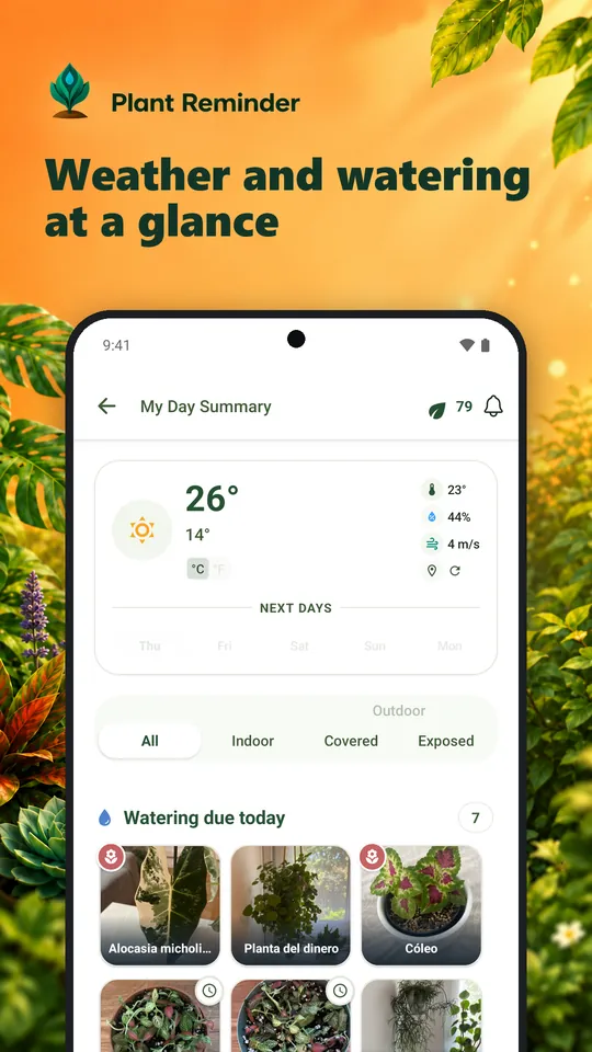 Weather and watering at a glance